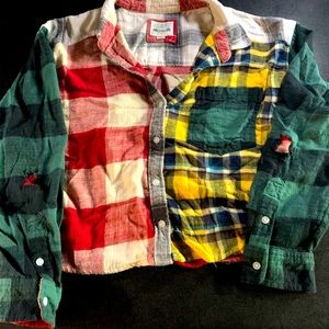 Woman’s size large American Eagle cropped tri colored flannel long sleeve top